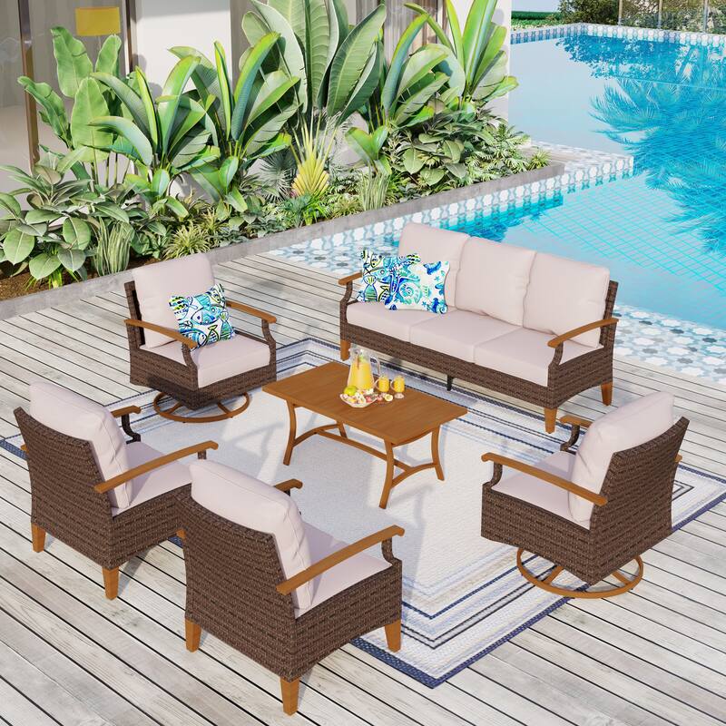 6/9-piece Patio Rattan Wicker Patio Furniture Set Swivel Rocking Chair Conversation Set