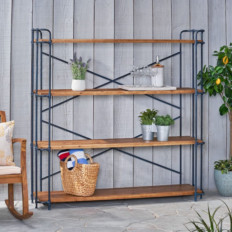 Cedarburg Fir Wood 4-tier Outdoor Bookcase by Christopher Knight Home - 64.00" W x 17.50" D x 65.50" H - Antique Brown+Blue+Black