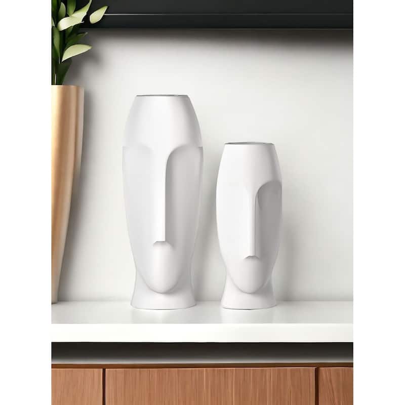 HomeRoots Set of Two Ceramic White Cylinder Table Vases