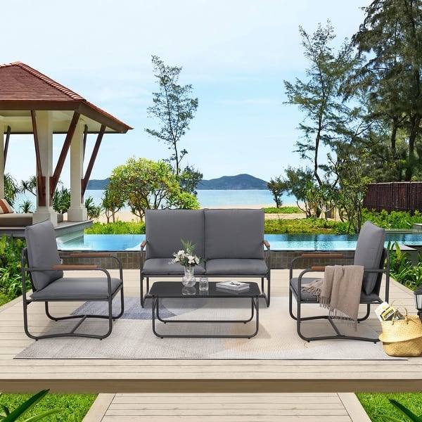 4-Piece Outdoor Patio Sofa, Deep Seating Conversation Sofa Set