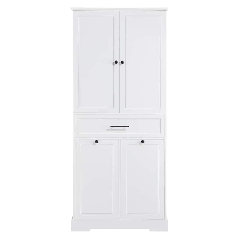 Freestanding Bathroom Storage Cabinet with Doors & Drawers, Tilt-Out Laundry Hamper, Adjustable Shelf, Multiple Storage Spaces
