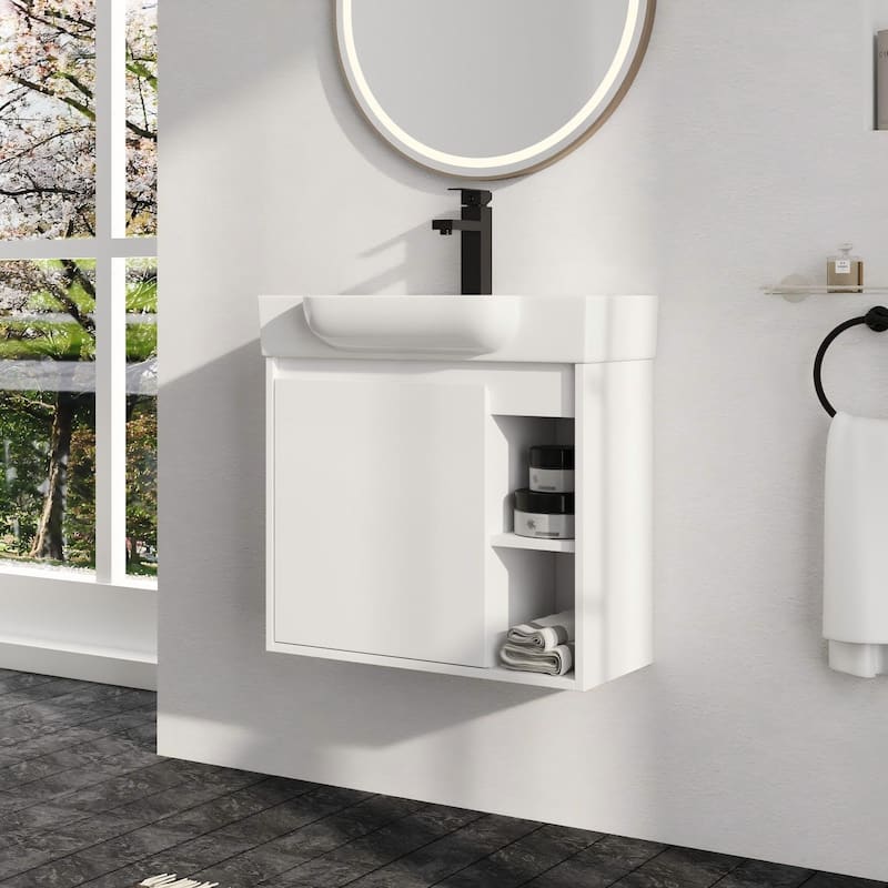 Malwee 24"/28" Floating Bathroom Vanity,Wall Mounted Bathroom Vanity with Ceramic Sink and Soft Close Door