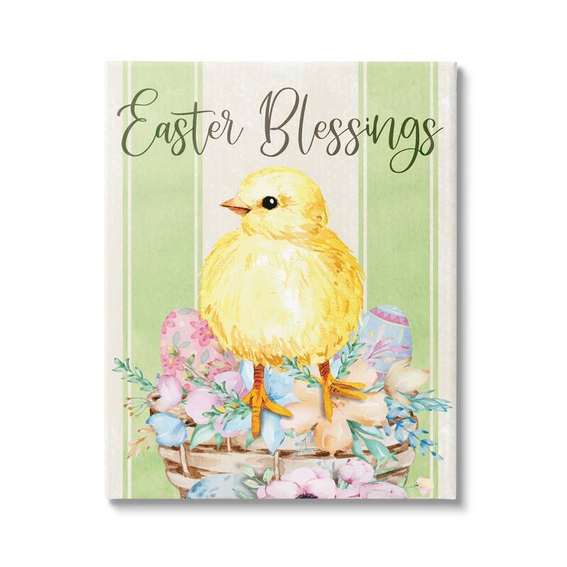 Stupell Easter Blessings Text Striped Yellow Chick Egg Basket Canvas Wall Art - 30 x 40