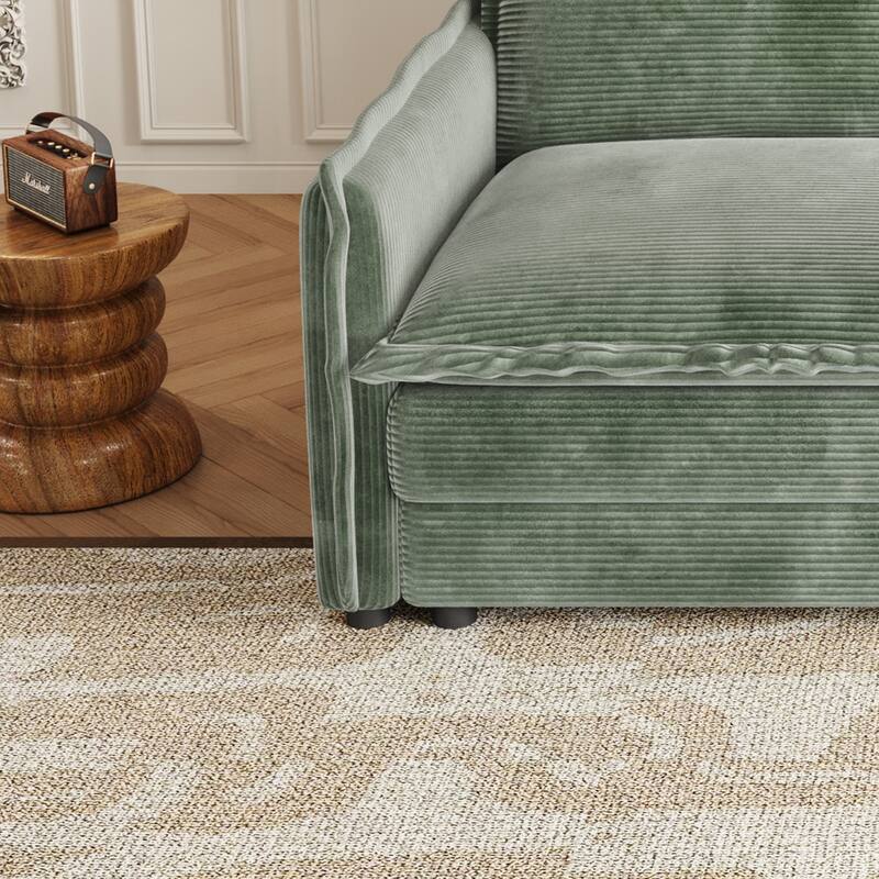 Corduroy Fabric Loveseat Sofa Couch for Living Room, Upholstered Large Size Deep Seat 2-Seat Sofa with 2 Pillow