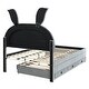 preview thumbnail 8 of 12, Kids Full Upholstered Bed with Trundle & 3 Drawers, Wooden Platform Frame with Embedded LED Lights, Rabbit-Shaped Headboard