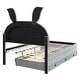 preview thumbnail 38 of 57, Rabbit-Shaped Velvet Platform Bed Frame with Trundle & LED Lights