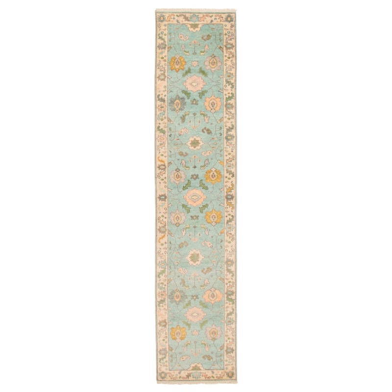 ECARPETGALLERY Hand-knotted Modern Oushak Aqua Wool Rug - 2'5 x 11'8 - Aqua - 2'5 x 11'8
