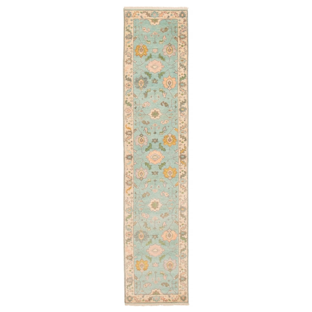 ECARPETGALLERY Hand-knotted Modern Oushak Aqua Wool Rug - 2'5 x 11'8