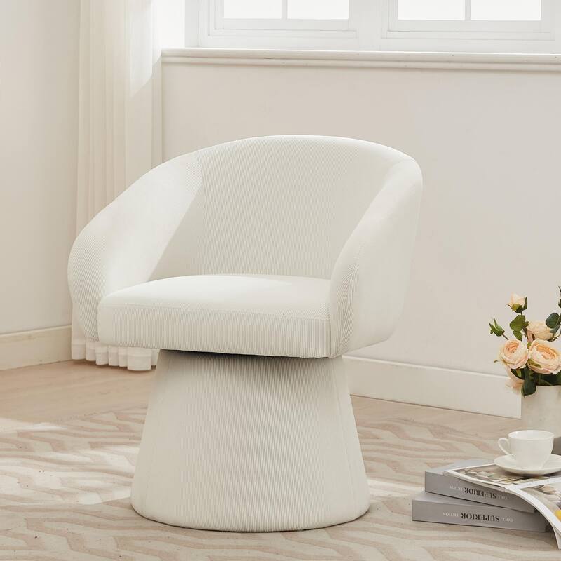 Modern Swivel Accent Chair, Narrow Corduroy Upholstered, Comfy Barrel Chair for Living Room, Bedroom & Office - Beige