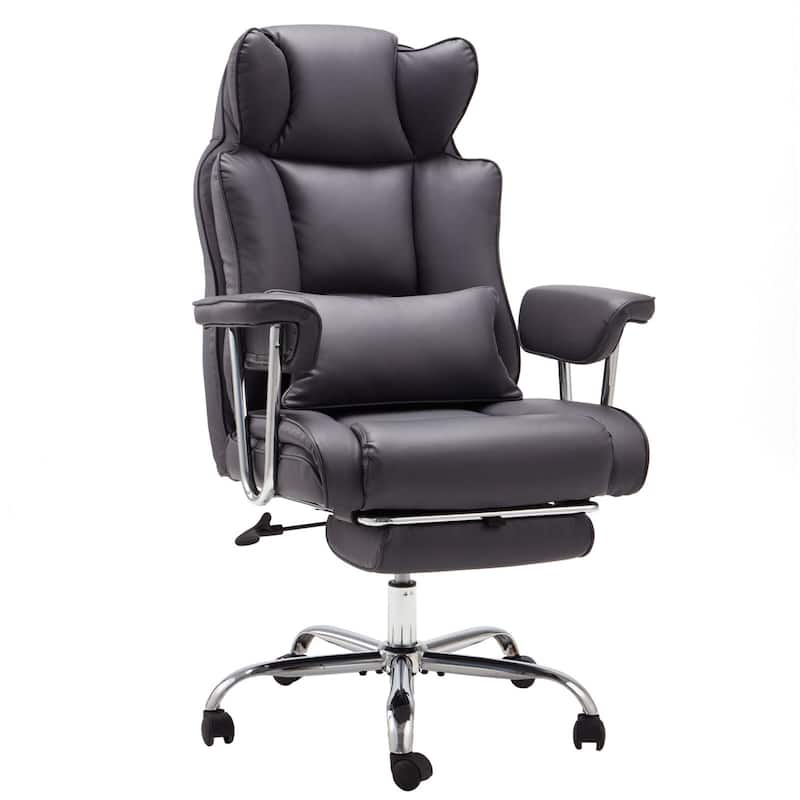 Ergonomic High-Back Office Chair with Footrest - Grey