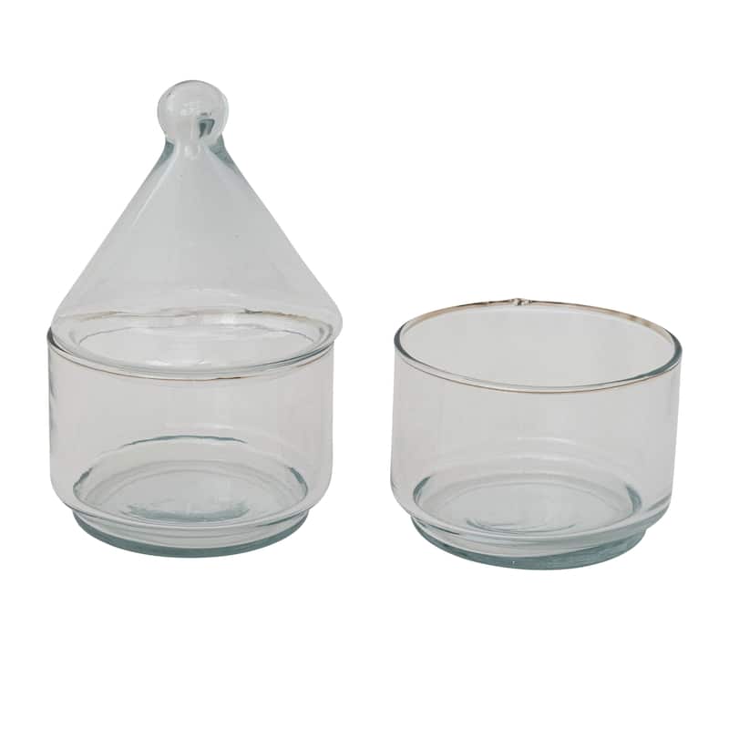 Hand-Blown Glass Stackable Jars with Lids - 4.0"L x 4.0"W x 8.5"H