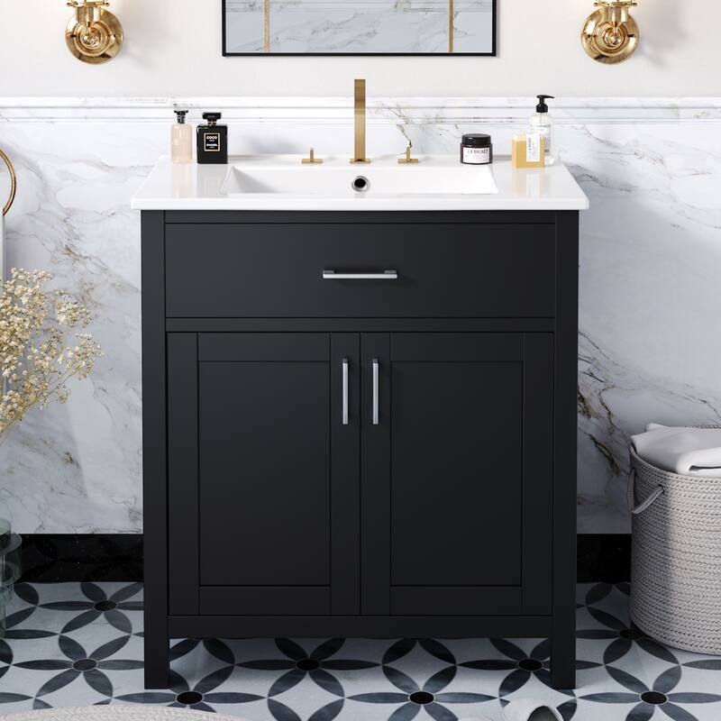 30-Inch Bathroom Vanity with Ceramic Sink and Ample Storage