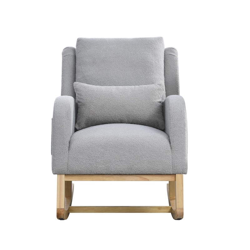 Roomfitters Rocking Chair with High Back, Lumbar Pillow and Side Pockets, Modern Accent Armchair for Living Room