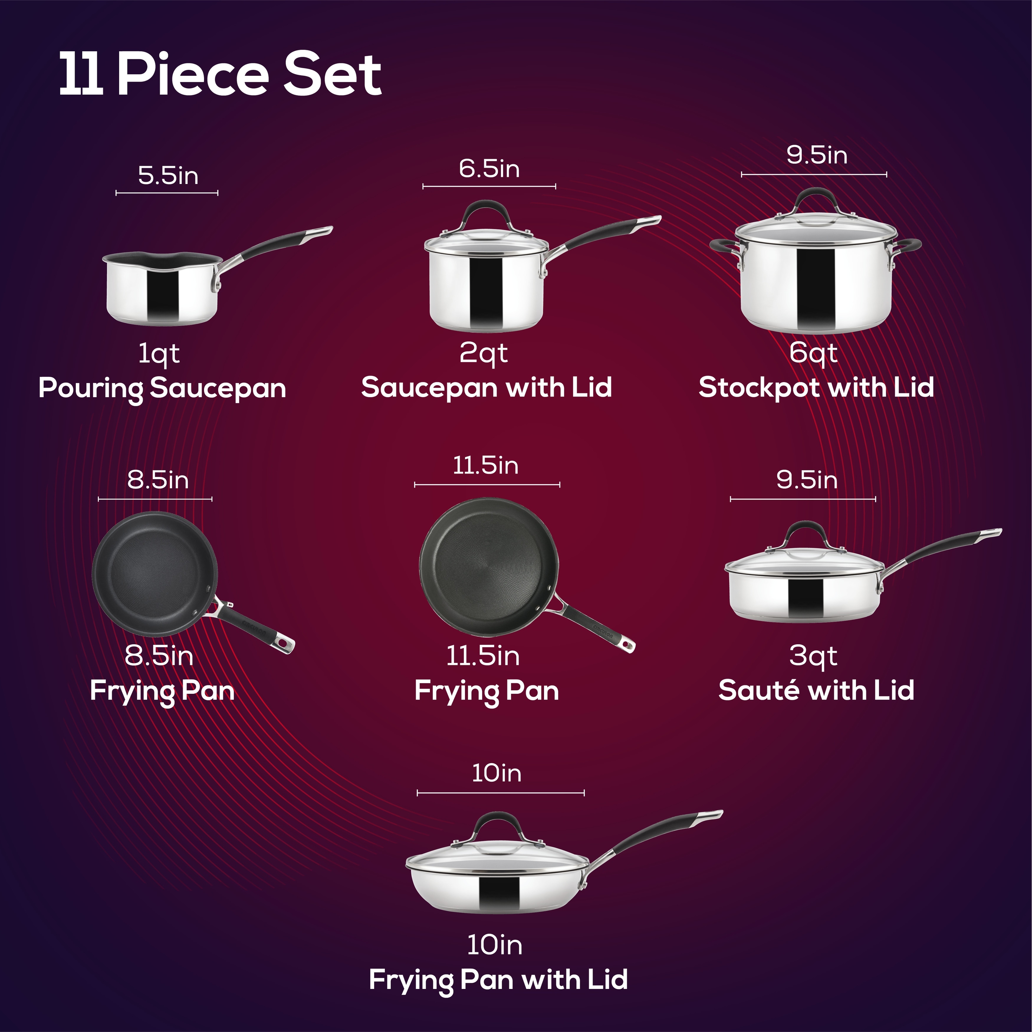 Circulon Momentum Stainless Steel Nonstick 11 Piece Cookware Set