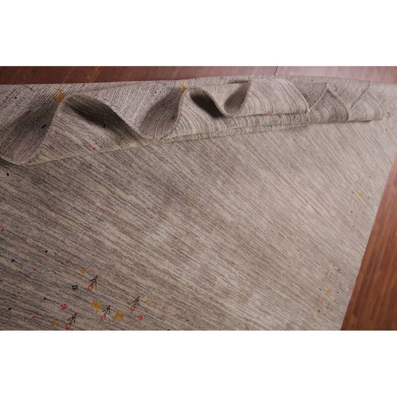 Striped Gabbeh Square Rug Hand-Knotted Wool Carpet - 7'11"x 8'0"