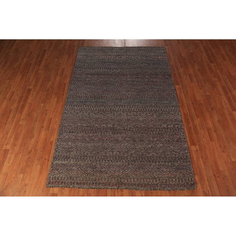 Brown Moroccan Indian Area Rug Handmade Wool Carpet - 5'1" x 8'1"