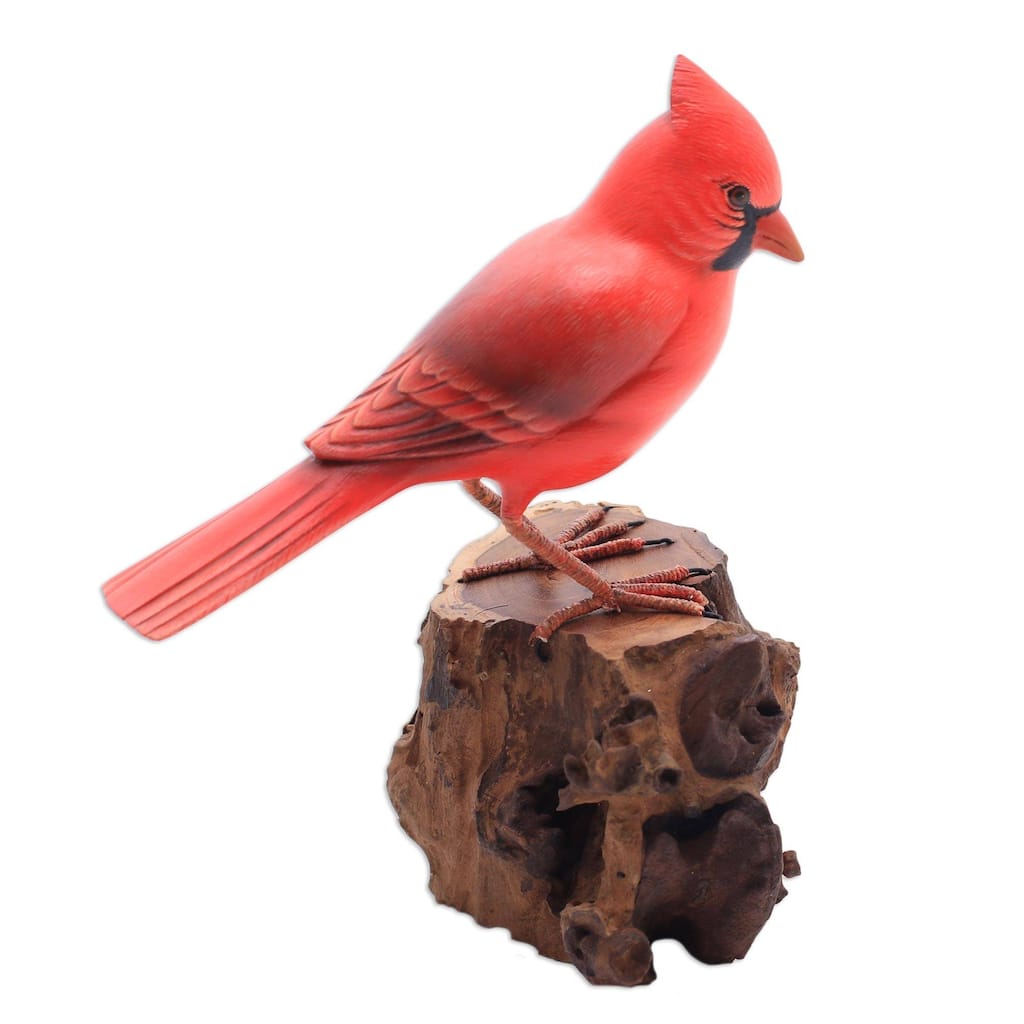 Novica Handmade Perched Virginia Cardinal Wood Sculpture