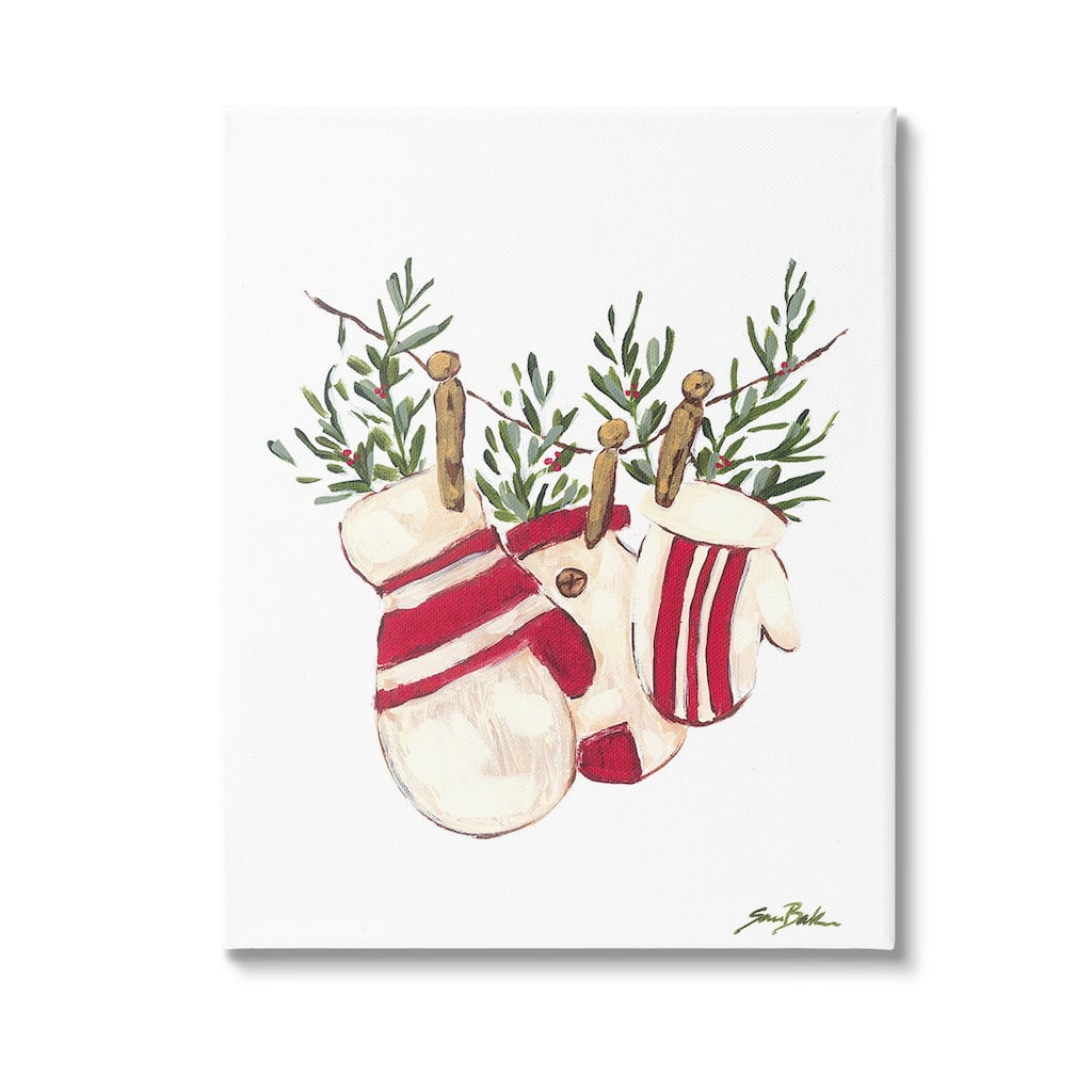 Stupell Winter Mittens on Clothesline Canvas Wall Art Design By Sara Baker