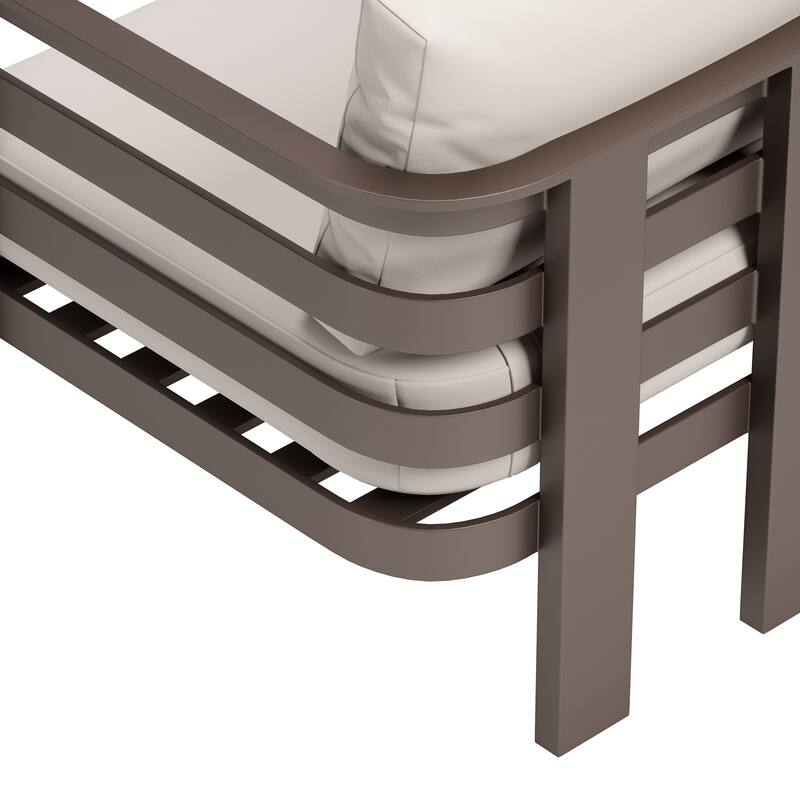 30" Brown Aluminum Outdoor Arm Chair with White Cushion