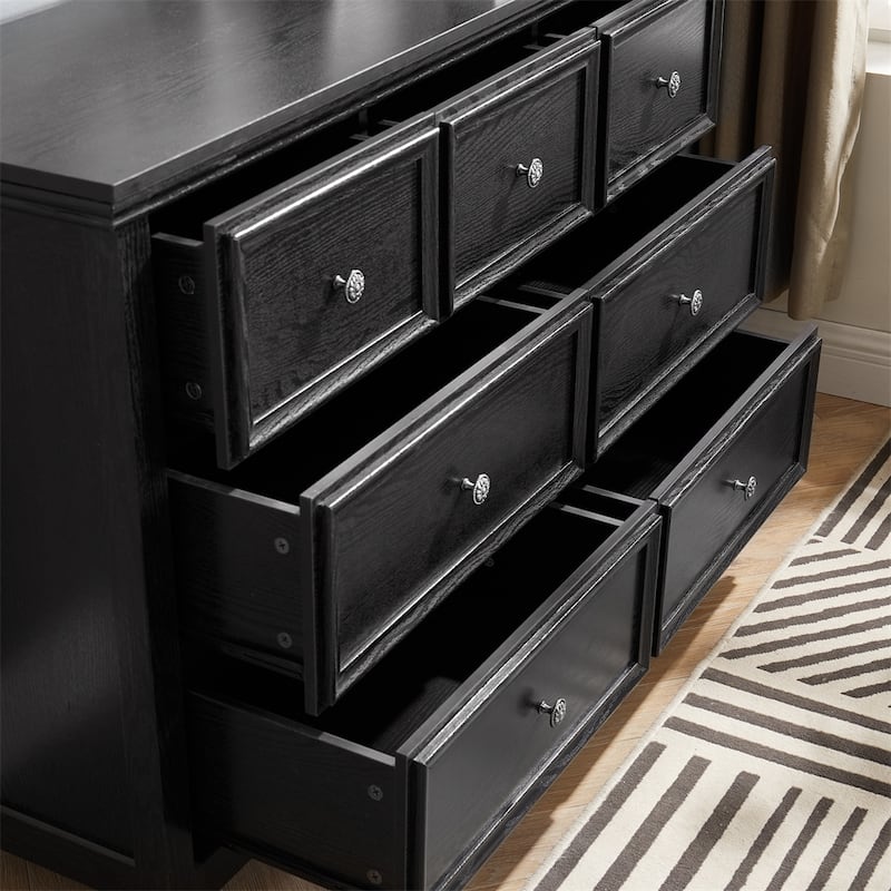 Modern Wood Dresser Cabinet with Metal Slide Rails and 7 Drawers