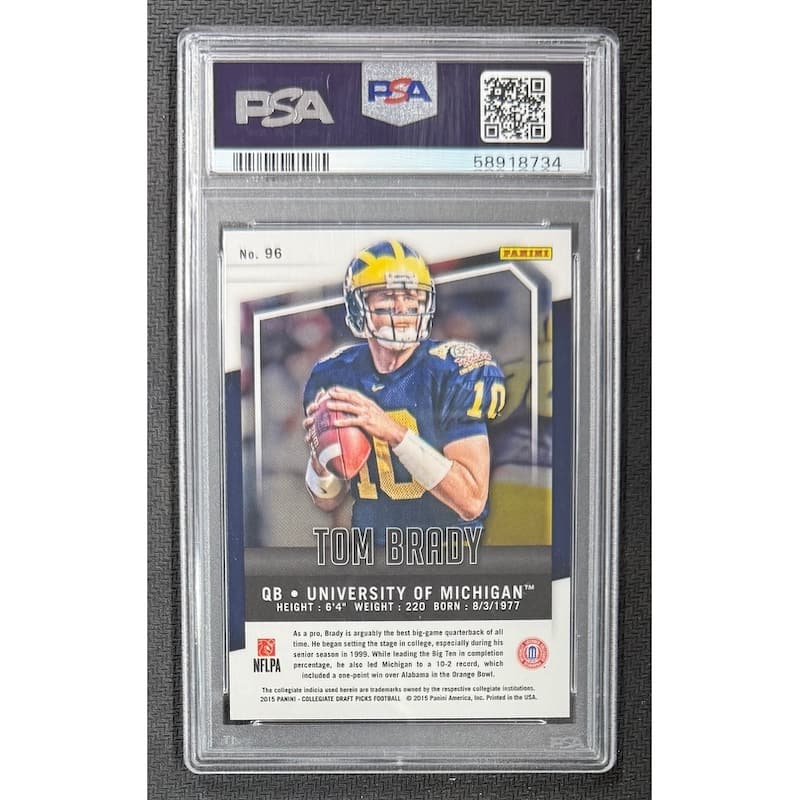 Tom Brady 2015 Panini Prizm Collegiate Draft Picks Football Card #96 Graded PSA 10 Cert #58918734 - 8' x 11'