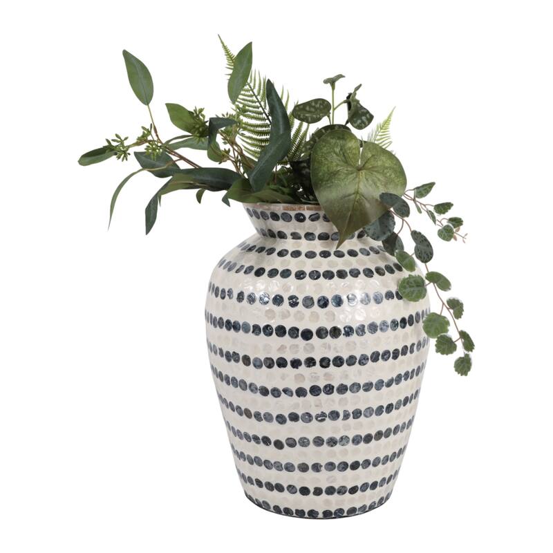 Decorative Vase - Shell Coastal Capiz Dots - Ivory and Blue