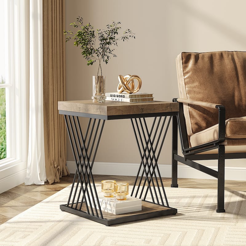19.68-inch Square Side End Table with Metal Frame for Living Room