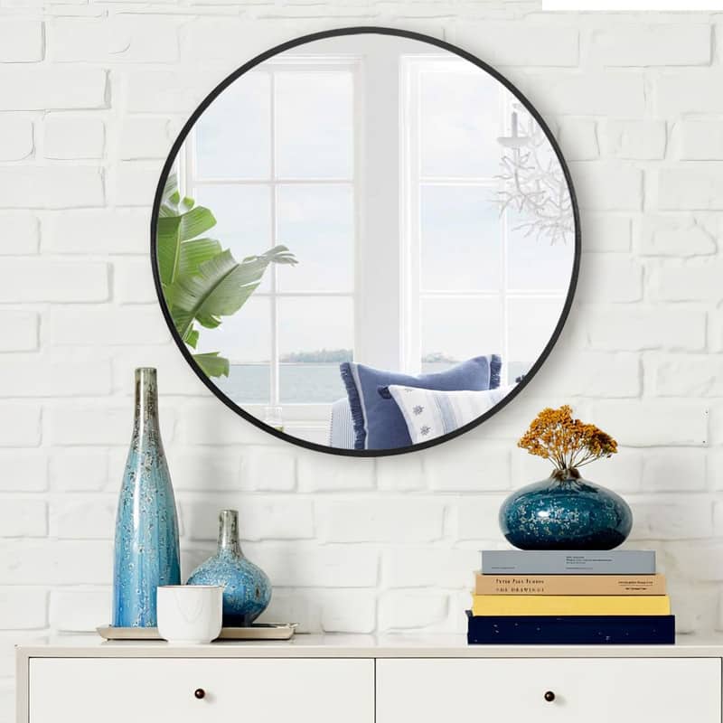 Classic Round Accent Bathroom Mirror Metal Frame Hanging Wall Mounted Circle Mirror for Wall Decor Vanity Entryway Living Room