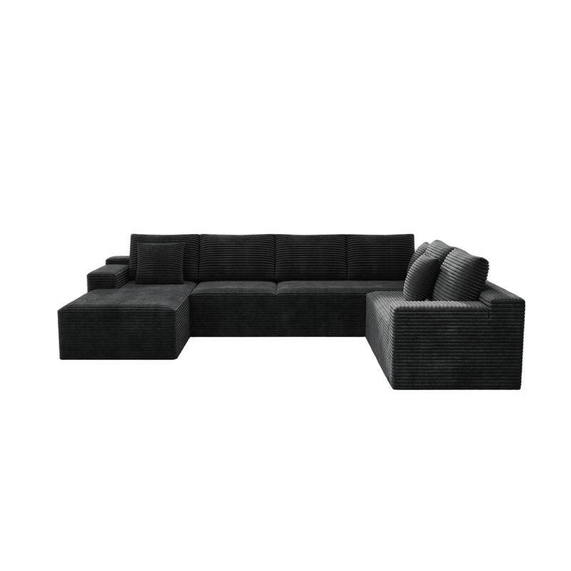 Roomfitters 131.9" Modular Sectional Sofa, 4-Piece Compressed Cloud Couch, No Assembly Required, Plush Corduroy, Grey