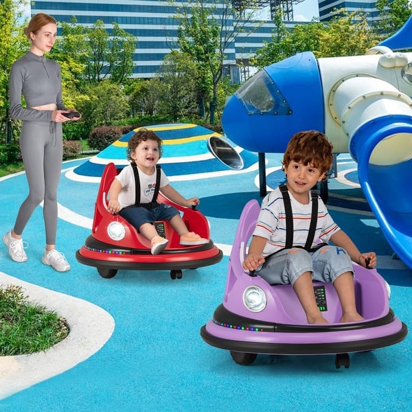 slide 2 of 39, 12V Kids Ride On Bumper Car with Remote Control and Dual Joysticks - 26.5" x 25.5" x 19" (L x W x H) Purple