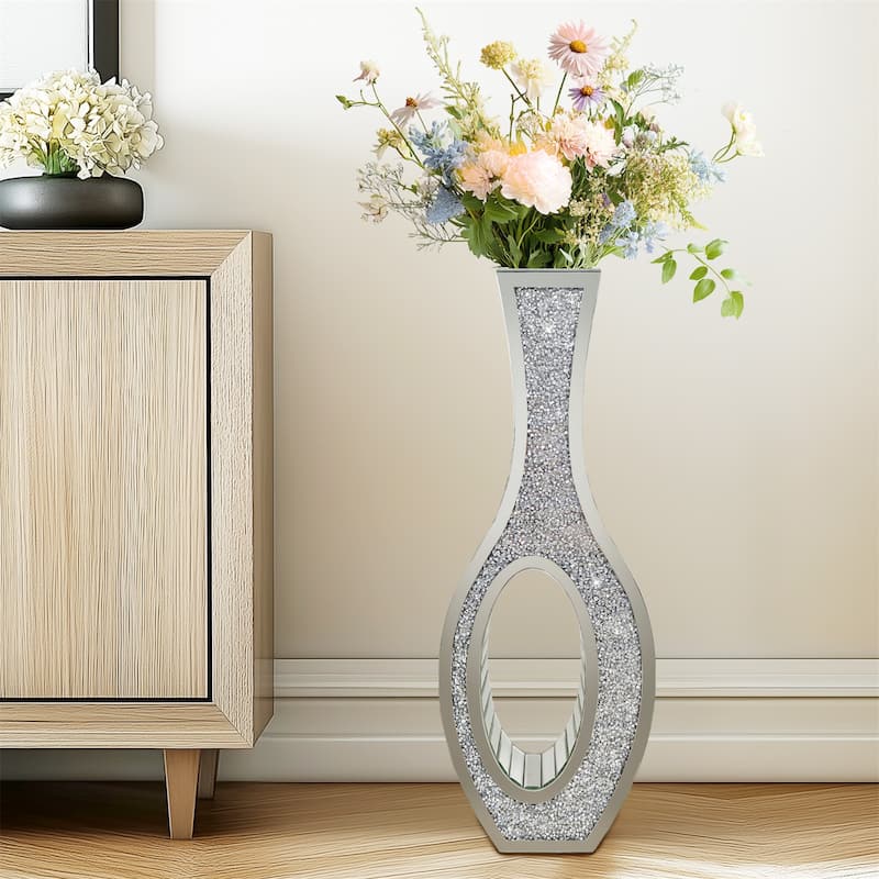 Tall Silver Mirrored Vase Decorative Crush Diamond Floor Vase Large Flower Grass Vase