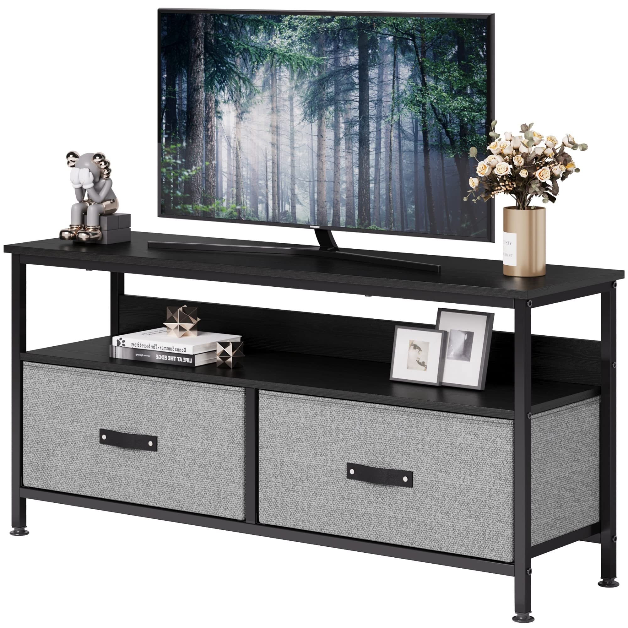 50 Inch TV Stand for Bedroom Small TV Stand Dresser with Drawers and Shelves Grey