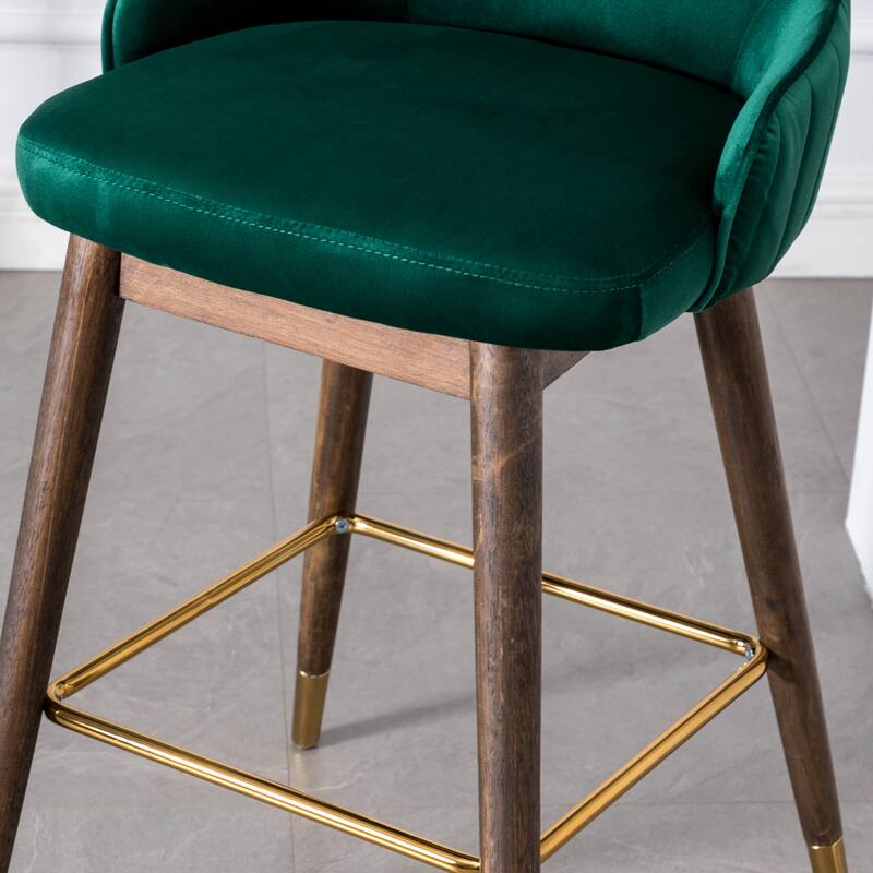 Velvet Fabric Upholstered Wingback Bar Stools Set of 2, Counter Height Bucket Barstools with Footrest for Kitchen, Dining Room