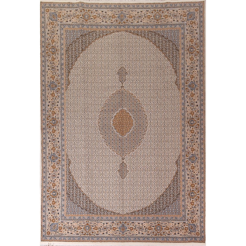 Traditional Kashan Turkish Area Rug Machine Made Beige Carpet - 9'9" x 13'1"