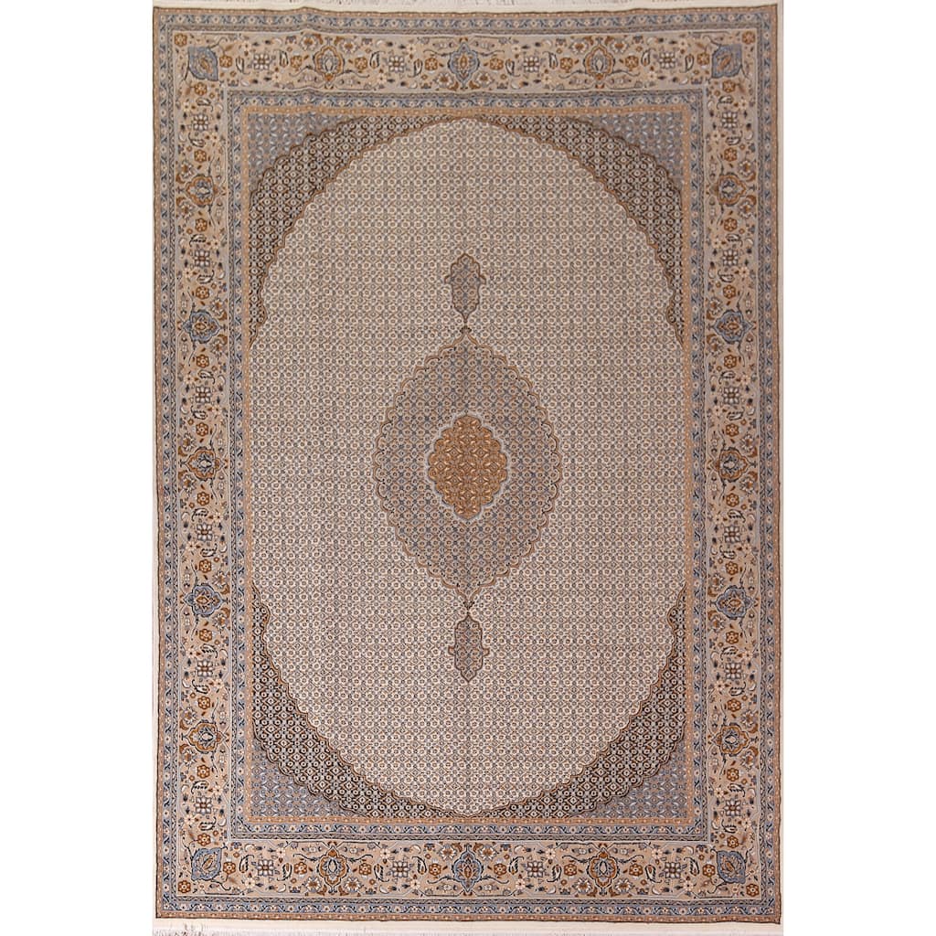 Traditional Kashan Turkish Area Rug Machine Made Beige Carpet - 9'9" x 13'1"