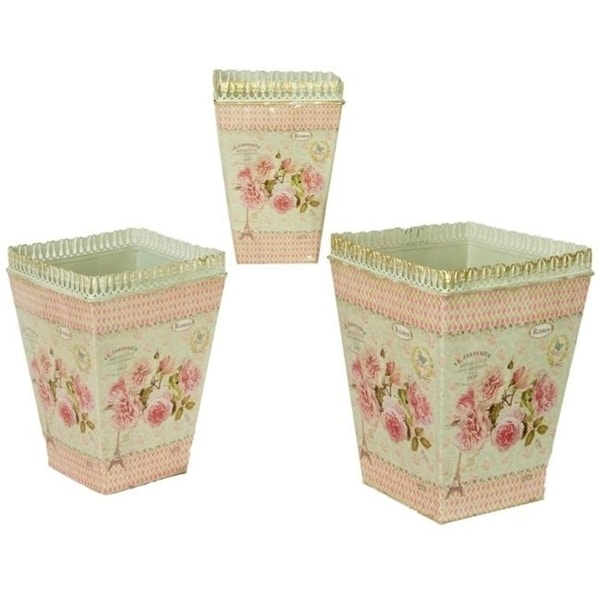 Dolce Mela DMMV578-S3 French Country Planters Square Vintage Metal Decorative Vases & Flower Pots - Set of 3