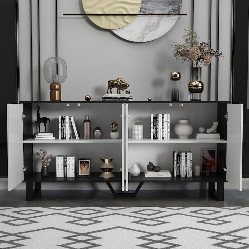 Modern Art Deco Storage Compartment Cabinet Table Bookcase Buffet - 63"W