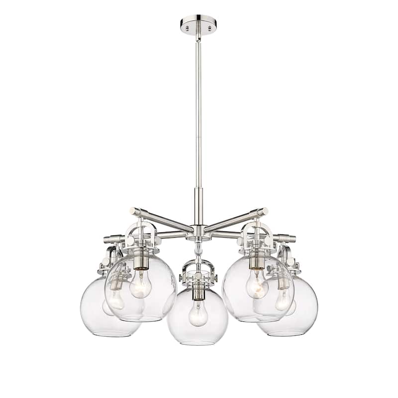 Innovations Lighting Newton Sphere - 5 Light 7" Stem Hung Chandelier. - Clear/Polished Nickel