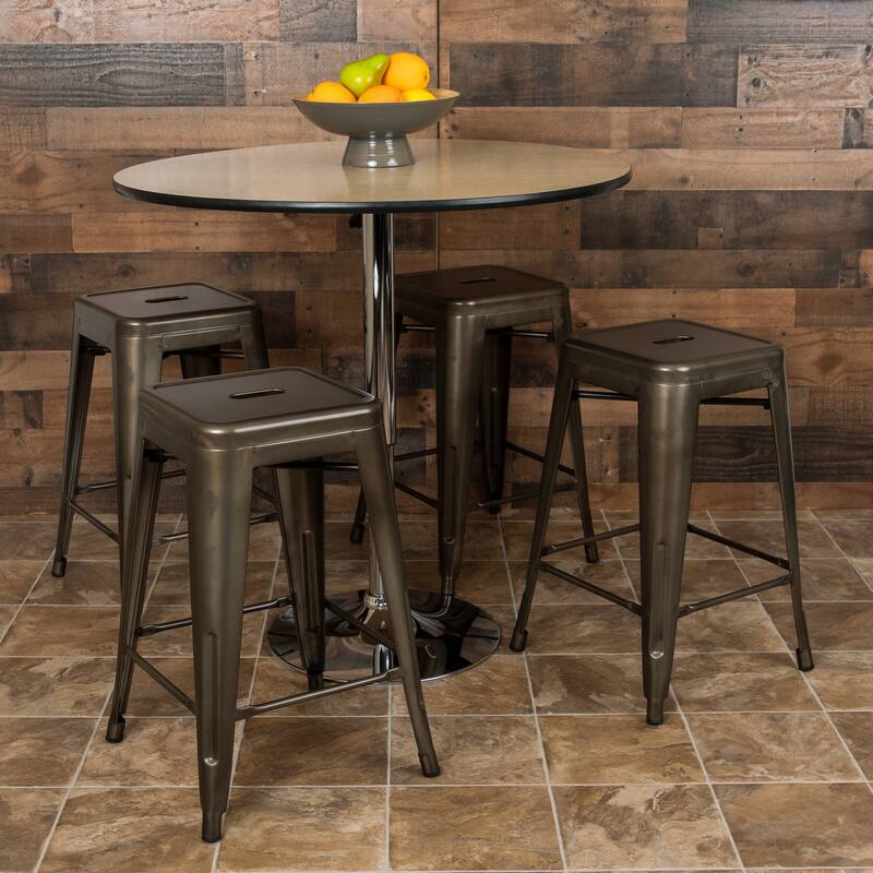 Industrial Metal Bar Stool (Set of 4) - Gun Metal