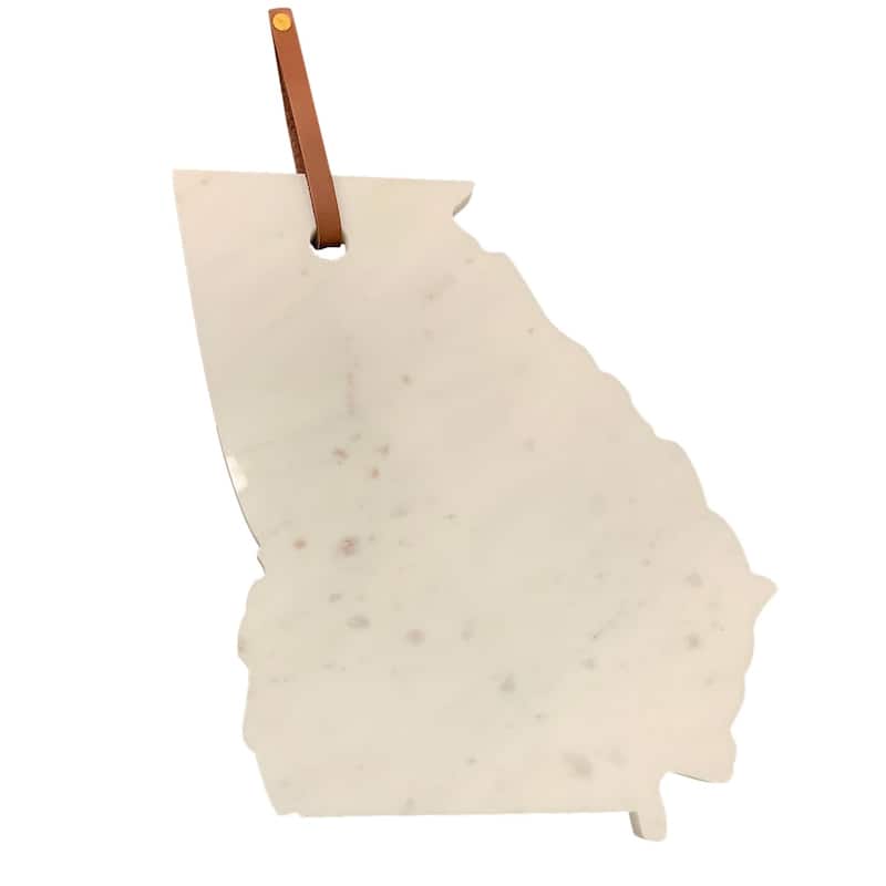 Lg Polished Marble "Georgia" Cutting Board w/Leather belt - A - White