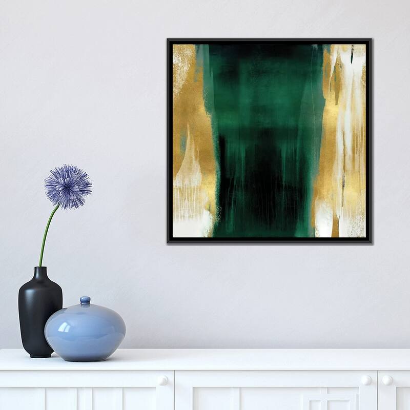 iCanvas "Free Fall Emerald with Gold II" by Christine Wright Framed Canvas Print