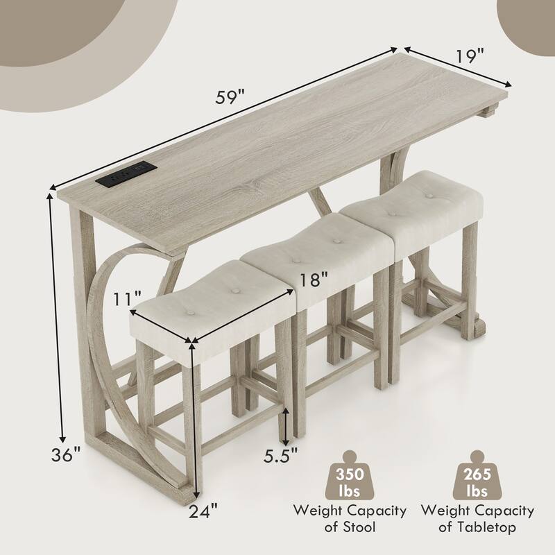 Gymax 4-Piece Bar Table Set w/ Power Outlet Counter Height Bistro