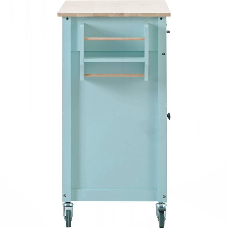 Kitchen Island Cart with Solid Wood Top and Locking Wheels