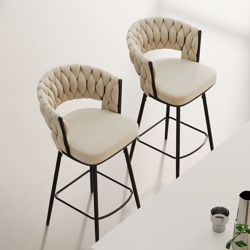 Set of 2 360° Swivel Bar Stools Soft Cushioned Backrest Counter Height Metal Legs