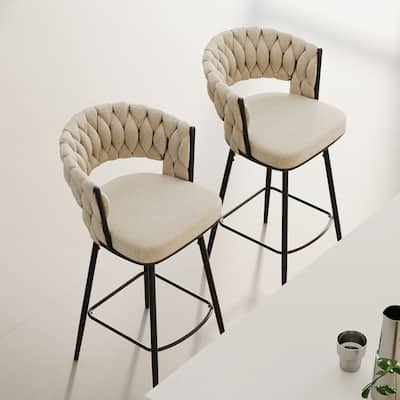 Set of 2 360° Swivel Bar Stools Soft Cushioned Backrest Counter Height Metal Legs