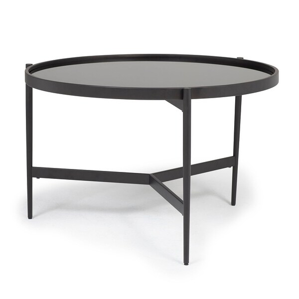 Offex Home Estrade 36" Modern Round Coffee Table in Black/Firestone Glass