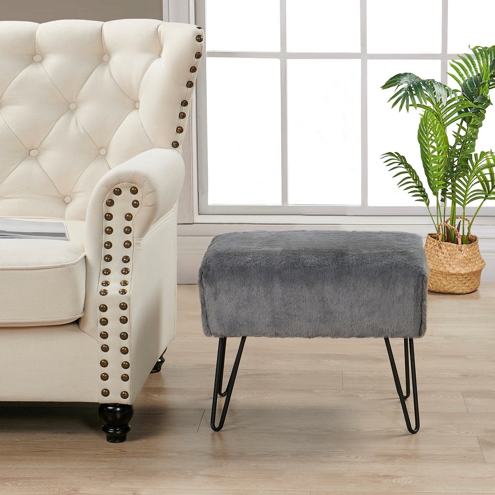 Serenta Solid Color Fauxfur Ottoman