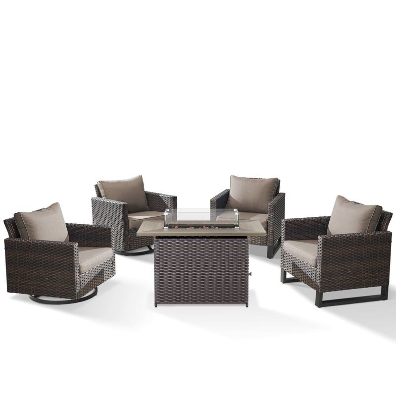 2 Swivel Chair 2 Club Chair with Fire Table Brwon-Grey - Brown