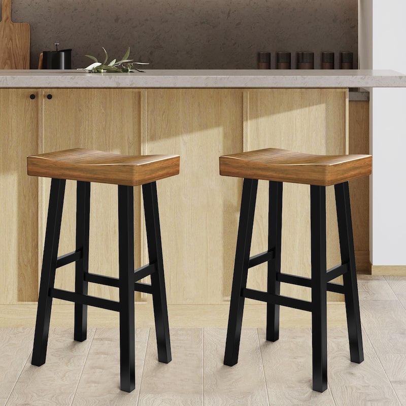 31" Farmhouse Solid Wood Backless Set of 2 Saddle Stool