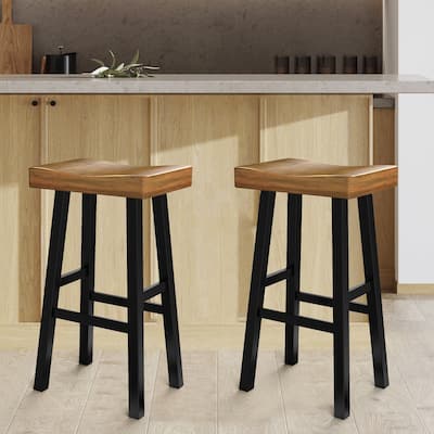 31" Farmhouse Solid Wood Backless Set of 2 Saddle Stool
